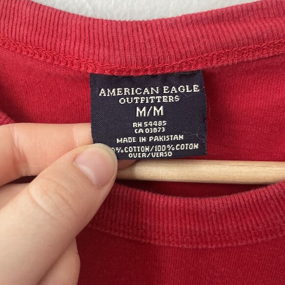 Vintage American Eagle Distressed Graphic Embroidered Red Long Sleeve Men’s Sz M - Picture 2 of 6